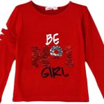 تي شيرت Jelliene للفتيات بنسيج مطبوع من الأمام 2-3 سنوات أحمر