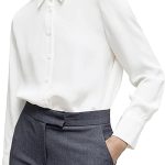 قميص نسائي بازرار امامية واكمام طويلة وقبة كلاسيكية للعمل والمكتب من الشيفون مقاس XS ~ XXL