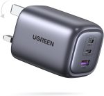 يوجرين شاحن USB C 65 واط قابل للطي بـ3 منافذ GaN للابتوب من نيكسود، شاحن سريع متوافق مع ماك بوك برو/اير، اتش بي/ديل، ايباد برو/اير، ايفون 16، جالكسي اس 25 الترا/اس 24 الترا الخ