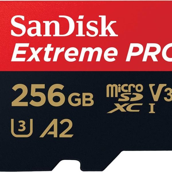 بطاقة اكستريم برو ميكرو اس دي UHS-I 256GB من سانديسك، تسجيل فيديو 4K UHD على الجوال وكاميرات الحركة والطائرات بدون طيار، سرعة قراءة وكتابة 200 و140 ميجابايت/ثانية، SDSQXAV 256G GN6MA، احمر/ اسود