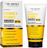 Dr. Sheth's Sunscreen SPF 50 Cream with Ceramide & Vitamin C for Oily, Sensitive, Dry Skin | For Intense Hydration | Non Greasy, Quick Absorbing | Zero White Cast | PA+++ | For Women & Men | 50g