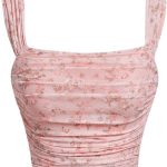 بلوزة بدون اكمام للنساء من جورغليتر بقبة مربعة مكشكشة مزينة بالزهور وحزام عريض ملائم للحفلات