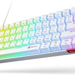 بايشن كيبورد العاب ميكانيكي، كيبورد سلكية مدمجة للغاية بـ61 مفتاح مع مفاتيح زرقاء واضاءة خلفية RGB لاجهزة iOS واندرويد وويندوز - ابيض