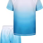 طقم ملابس سباحة للاولاد مكون من قطعتين مع شورت قصير الاكمام للاولاد بعمر 5-16 سنة