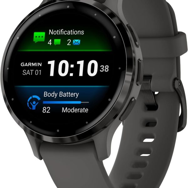 ساعة Garmin Amoled الذكية Venu 3S تتميز بميزات متقدمة للصحة واللياقة البدنية مع عمر بطارية يصل إلى 10 أيام ووظيفة صوتية وتخزين موسيقى وساعة تعمل باللمس مع تطبيقات رياضية مدمجة