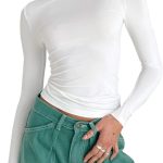 تي شيرت قصير باكمام طويلة للنساء من اكلوبفي، تي شيرت كاجوال بقصة ضيقة وقبة دائرية للتمارين الرياضية