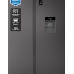 كروم ثلاجة اجمالية 700 لتر جنبا الى جنب مع موزع مياه، تدفق هواء متعدد، شاشة LED، ضاغط عاكس، منبه باب، بدون تجميد، صانع ثلج ملفوف، اسود، ضمان ضاغط 10 سنوات، KR-SBS 700WIM