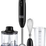 خلاط يدوي 600 واط 600 مل من بلاك اند ديكر مع وعاء تقطيع وشفرات من الستانلس ستيل ودورق سعة 500 مل وزرين للسرعة وخاصية 3 في 1 للمزج والفرم والخفق HB600-B5 كفالة لمدة عامين