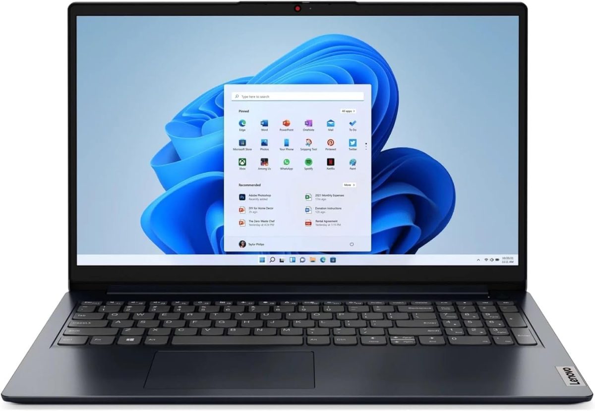 لينوفو لابتوب ايديا باد 1 15AMN7 بشاشة 15.6 انش ومعالج AMD رايزن 3 7320U وذاكرة RAM 8GB وSSD 256GB W11H في وضع S