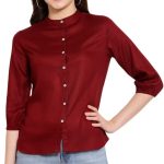 كريف قميص رسمي سادة بقصة عادية للنساء بلون ابيض