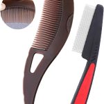 مشط قشرة الراس باسنان دقيقة لازالة السموم من فروة الراس للنساء والرجال والاطفال من الستانلس ستيل، اداة تنظيف وتدليك الشعر للعناية بالشعر (بني، قطعتان)