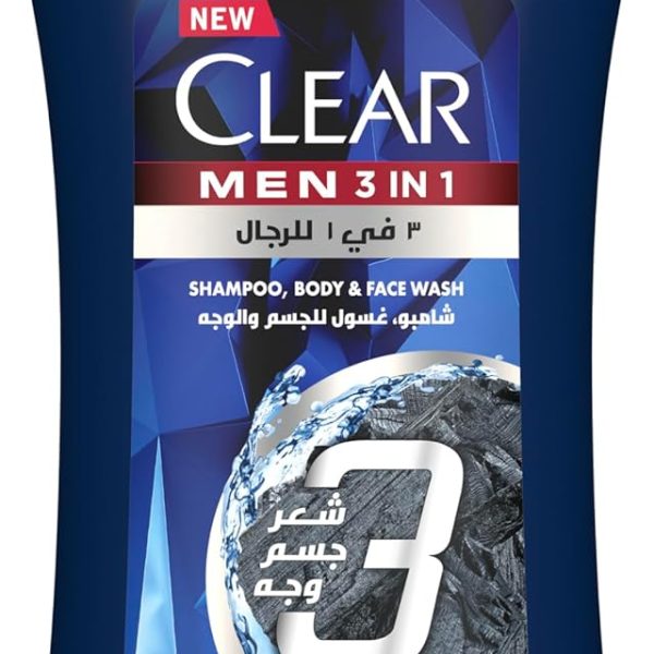 شامبو العناية الكاملة 3 في 1 من كلير مين، للشعر والوجه والجسم بالفحم النشط، للشعر الخالي من القشرة بنسبة 100% والبشرة المرطبة، 900 مل
