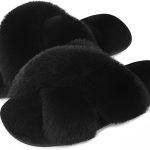 شباشب كروس باند للنساء، شبشب منزلي مريح من الفرو بتصميم زغبي مفتوح عند الاصابع، حذاء داخلي منفوش سهل الارتداء ودافئ وجيد التهوية ونعل مضاد للانزلاق