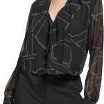 كالفن كلاين بلوزة مطبوعة باكمام طويلة من البوليستر والشيفون للنساء