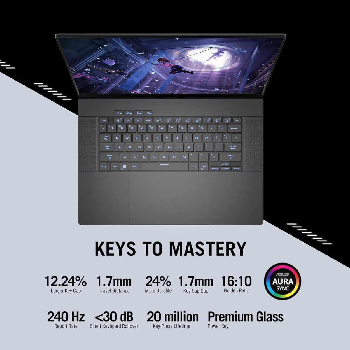 ⁦لابتوب العاب اسس روج زيفيروس G16 GU605MI 2024، انتل الترا 9 185H، 16GB 1TB SSD، RTX 4070 8GB، ويندوز 11، OLED 16 انش 2.5K (2560×1600) 240Hz، كيبورد RGB، رمادي اكليبس⁩ - الصورة ⁦4⁩