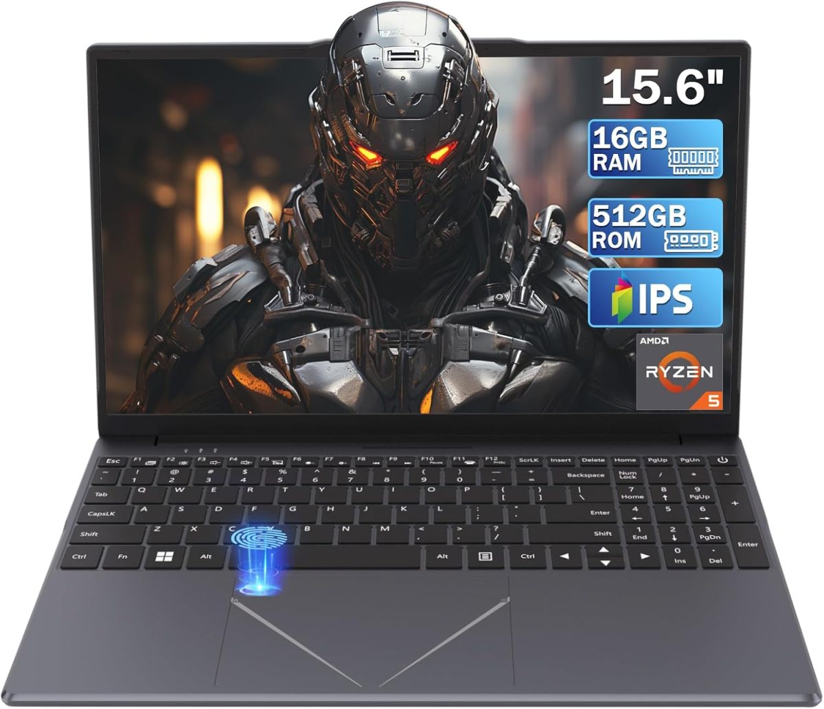 لابتوب 15.6 انش 16GB DDR4 512GB SSD، لابتوب HD AMD رايزن 5 3500U جرافيكس AMD مدمج مع معرف لمس 2.4/5G واي فاي بلوتوث USB 3.0 WPS للطلاب/لابتوب الالعاب