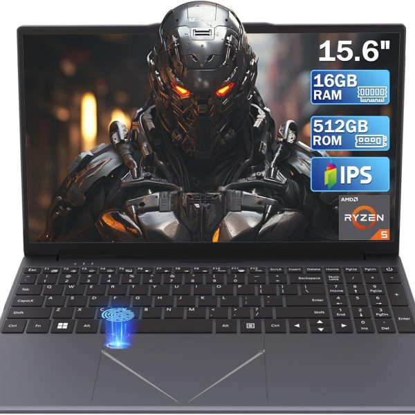 لابتوب 15.6 انش 16GB DDR4 512GB SSD، لابتوب HD AMD رايزن 5 3500U جرافيكس AMD مدمج مع معرف لمس 2.4/5G واي فاي بلوتوث USB 3.0 WPS للطلاب/لابتوب الالعاب