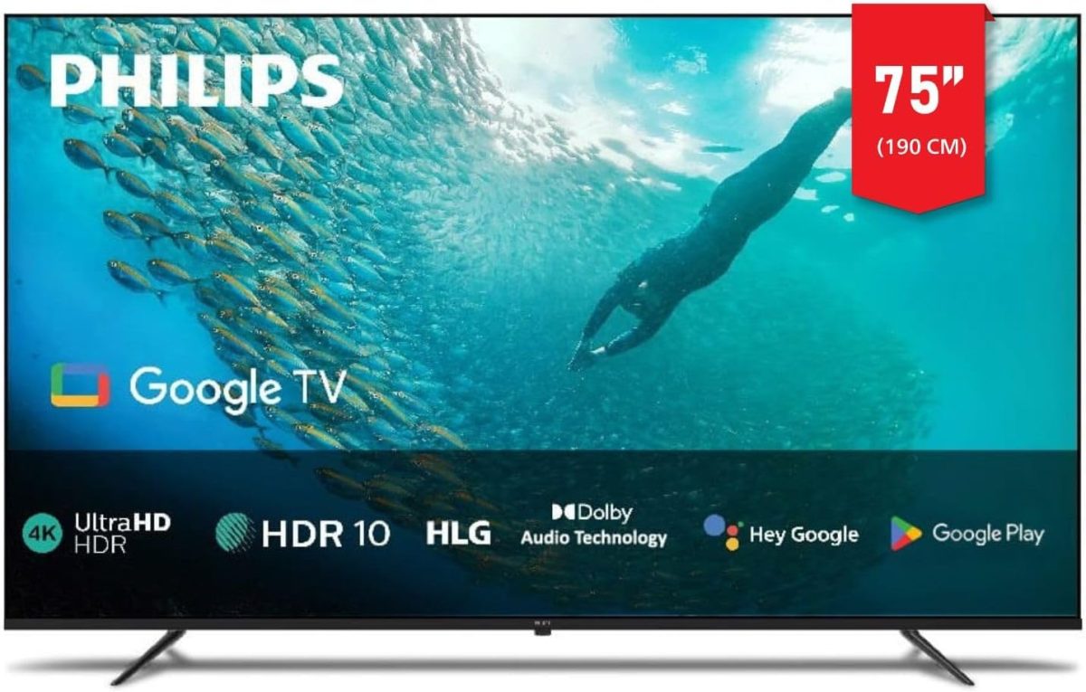 فيليبس تلفزيون جوجل بدقة 4K UHD مقاس 75 بوصة (190 سم) مع صوت دولبي ومعالجة صور متقدمة، موديل 2024 مع ضمان دولي لمدة عام
