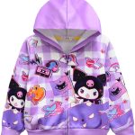 سويت شيرت بغطاء راس لطيف بتصميم قطة كورو-ميس للبنات من دي ماكيفوز، جاكيت بسحاب للاطفال بتصميم انيمي مع جيب لعمر 4-10 سنوات