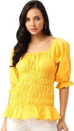 Styleville.in Square Neck Top with Full Smocking Body and Frill End