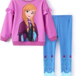 ديزني طقم بدلة رياضية للبنات الصغيرات مكون من سويت شيرت باكمام طويلة وقميص مكشكش وسروال ضيق من فروزن