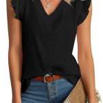 شيريليلي بلوزة نسائية صيفية بدون اكمام بقبة V مكشكشة فضفاضة كاجوال بيسيك فينتاج انيقة