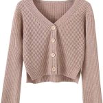 فانكل معطف كارديجان محبوك ناعم باكمام طويلة وقبة V وازرار امامية للنساء من سيل