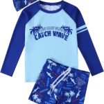 بدلة سباحة للاولاد من هوت فياري، بدلة سباحة للاولاد الكبار وتي شيرت باكمام قصيرة مع قبعة سباحة، طقم ملابس سباحة من قطعتين مع تي شيرت قصير 8 9 10 11 12 13 14 15 سنة