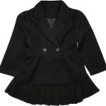 بدلة رسمية عصرية للبنات للخريف والشتاء وتنورة قصيرة بكسرات بلون اسود