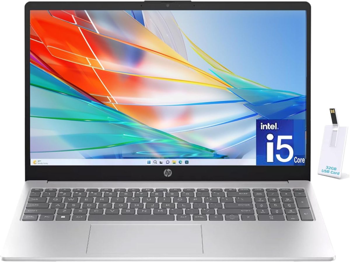 HP لابتوب 15.6 انش، انتل كور i5-1335U الجيل 13، ذاكرة RAM 16GB، SSD 1TB، شاشة FHD مضادة للتوهج، كاميرا ويب، كيبورد رقمية، واي فاي، بلوتوث، HDMI، بطاقة USB 32GB، ويندوز 11، فضي