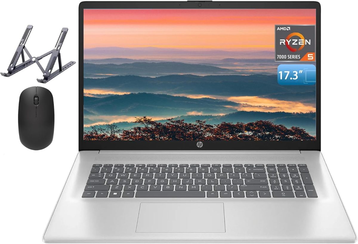 HP لابتوب 17 بشاشة FHD 17.3 انش وذاكرة RAM 32GB وSSD 1TB ومعالج AMD رايزن 5 (افضل من i7-1165G7 حتى 4.3GHz)، كاميرا ويب، كيبورد رقمي، عمر بطارية طويل، ويندوز
