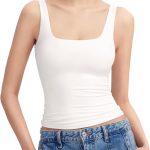 بوميي توب كات برقبة مربعة بدون اكمام ومبطن مزدوج للنساء من مجموعة شارب