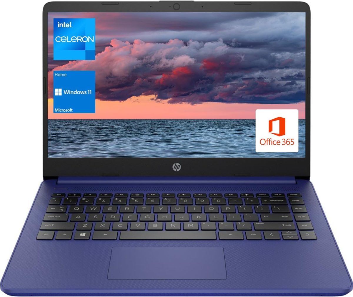 HP لابتوب محمول للطلاب والاعمال بشاشة HD 14 انش ومعالج انتل رباعي النواة N4120 وذاكرة RAM DDR4 16GB وبطاقة الذاكرة اي ام ام سي 64GB واوفيس 365 لمدة عام وكاميرا ويب وقارئ بطاقات SD وHDMI وواي فاي