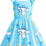 فستان الاميرة للفتيات الصغيرات باكمام مكشكشة، ملابس كاجوال بتصميم انيمي لطيف
