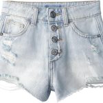 كيدز كول سبيس شورت جينز للفتيات الصغيرات الكبيرات، شريط مطاطي داخلي ممزق بحافة خام ممزقة عالية السراويل الصيفية