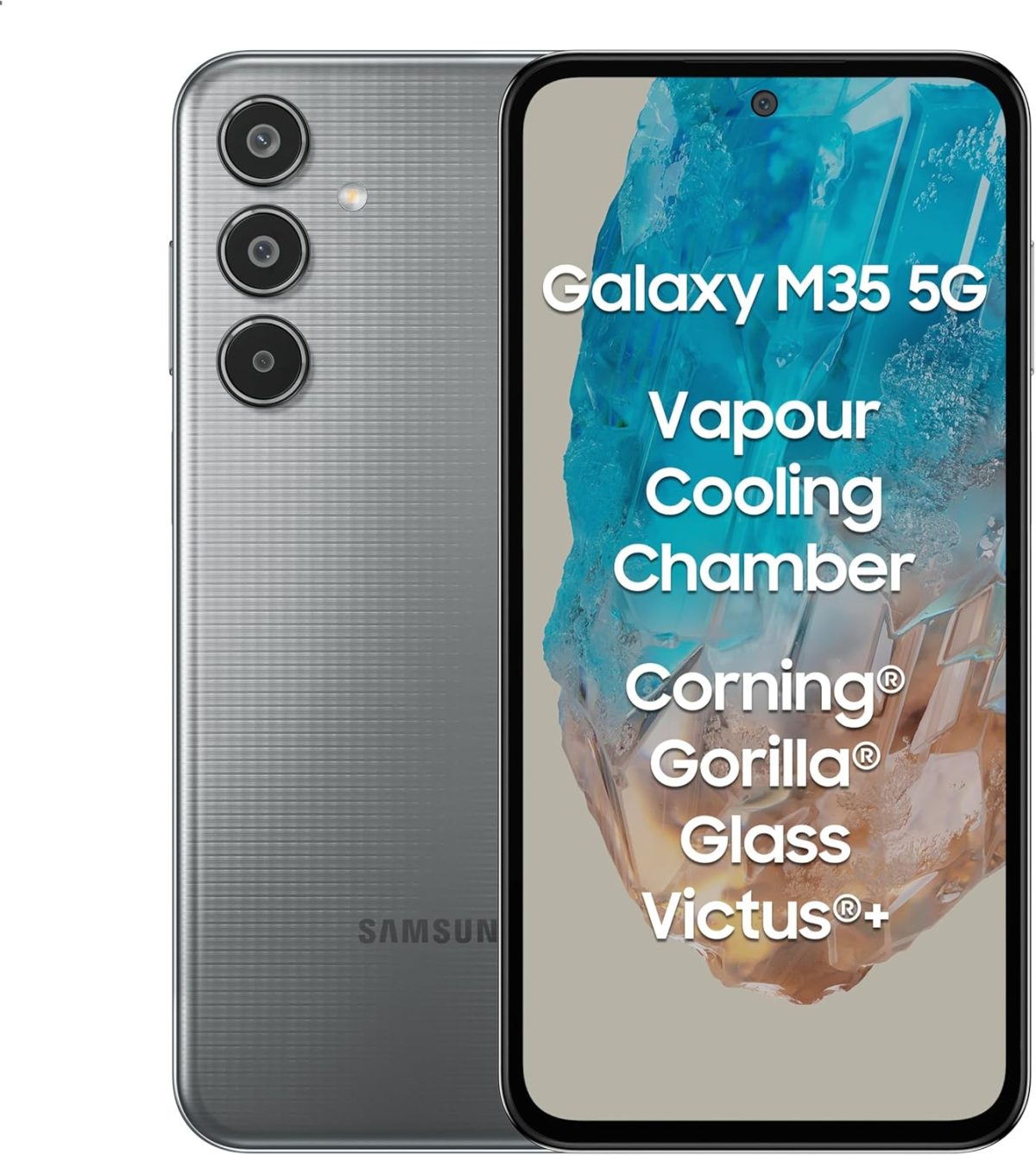 سامسونج جوال جالكسي M35 5G (رمادي ثاندر، ذاكرة RAM 6GB، تخزين 128GB) | زجاج غوريلا كورنينج فيكتوس+| درجة انتوتو 595K + | غرفة تبريد بخار | بطارية 6000mAh | شاشة سوبر اموليد 120Hz | بدون شاحن