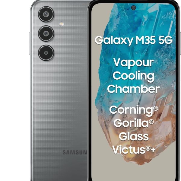 سامسونج جوال جالكسي M35 5G (رمادي ثاندر، ذاكرة RAM 6GB، تخزين 128GB) | زجاج غوريلا كورنينج فيكتوس+| درجة انتوتو 595K + | غرفة تبريد بخار | بطارية 6000mAh | شاشة سوبر اموليد 120Hz | بدون شاحن