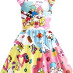 فستان لطيف للبنات بتصميم كرتوني برقبة مربعة كاجوال للارتداء اليومي والمدرسة والحفلات للاطفال من سن 5-12 سنة من زامزيرو