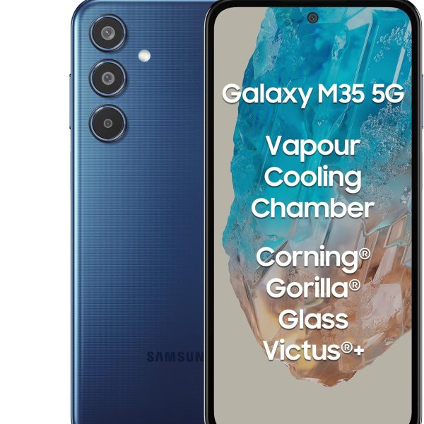 سامسونج جوال جالكسي M35 5G (ازرق مون لايت، ذاكرة RAM 6GB، تخزين 128GB) | زجاج غوريلا كورنينج فيكتوس+| درجة انتوتو 595K + | غرفة تبريد بخار | بطارية 6000mAh | شاشة سوبر اموليد 120Hz | بدون شاحن