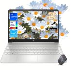 HP لابتوب بشاشة لمس FHD مقاس 15.6 انش ومعالج انتل i7-1255U (بيتس i9-8950HK) وذاكرة RAM 32GB وSSD 2TB وبطاقة رسومات انتل ايرس Xe وويندوز 11 وشحن سريع لون فضي مع شاحن