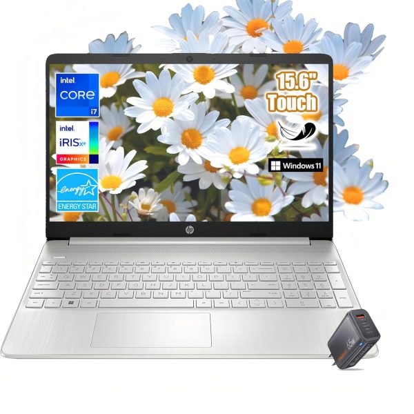 HP لابتوب بشاشة لمس FHD مقاس 15.6 انش ومعالج انتل i7-1255U (بيتس i9-8950HK) وذاكرة RAM 32GB وSSD 2TB وبطاقة رسومات انتل ايرس Xe وويندوز 11 وشحن سريع لون فضي مع شاحن