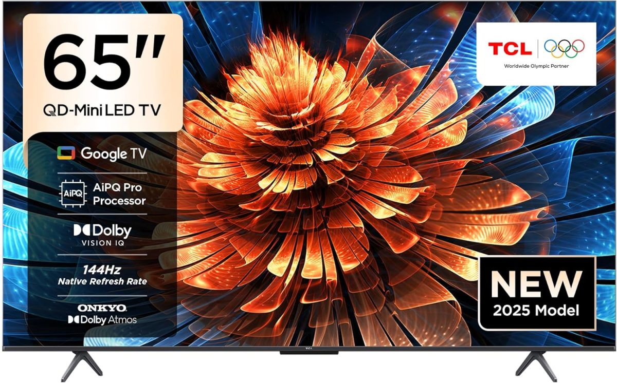 TCL تلفزيون ذكي 65 بوصة 4K QD-Mini LED ملون كوانتوم كريستال HDR 10+ للالعاب جوجل، معدل تحديث اصلي 144Hz، اونكيو 2.1 هاي فاي، دولبي اتموس، وضع الذكاء الاصطناعي، جيم ماستر-65Q6C (موديل 2025)
