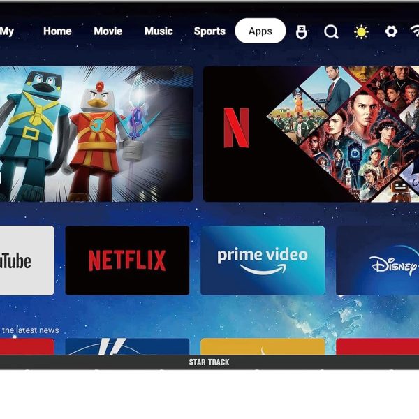 تلفزيون سمارت LED من ستار تراك، تلفزيون HD 32 بوصة، اندرويد 14.0، شاشة A+، واي فاي، ميراكاست، نتفليكس، يوتيوب، برايم فيديو، HDMI، USB
