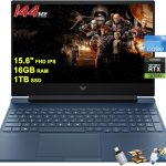 HP لابتوب العاب فيكتوس 15 15.6 انش FHD IPS مضاد للتوهج 144Hz انتل ثماني النواة i5-12450H (افضل من i7-11800H) 16GB RAM 1TB SSD جيفورس RTX 3050 اضاءة خلفية بي اند او شحن سريع ويندوز 11 ازرق مع ملحق اي