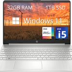 HP لابتوب 15.6 انش FHD، انتل i5-1135G7، 32GB DDR4 RAM، 1TB PCIe SSD، بطاقة رسومات انتل ايريس Xe، كاميرا ويب HD، مكبرات صوت ستيريو، ويندوز 11، فضي، بطاقة USB 32GB