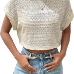 تي شيرت نسائي برقبة دائرية واكمام مطوية بلون سادة من جورجليتر