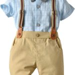 ايمز بارلي ملابس صيفية للاطفال حديثي الولادة مكونة من قطعتين مكونة من قميص وربطة عنق وفيونكة