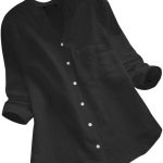 بلوزة فضفاضة كاجوال من فانكل مصنوعة من القطن والكتان باكمام طويلة وازرار للنساء