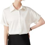 قميص نسائي بازرار امامية واكمام طويلة وقبة كلاسيكية للعمل والمكتب من الشيفون مقاس XS ~ XXL