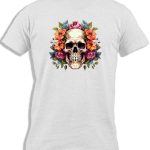 AyCabron™ Skull With Flowers | عظام تقليدية مكسيكية مبتسمة | تي شيرت قطني مرح للاحتفال بيوم الموت للرجال